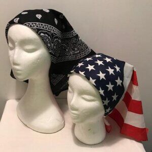 2 Pack Bandana 100% Cotton Paisley Print One-Sided Scarf Black & American Flag